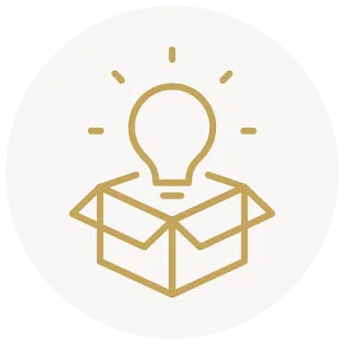Light bulb emerging from an open box, symbolizing ideas and creativity.