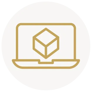 Laptop icon with a 3D cube, representing 3D design and rendering at Georgetown Jewelers.