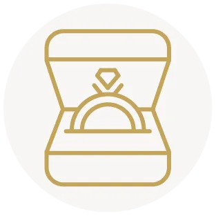 Icon of a ring in a box, representing jewelry casting and setting at Georgetown Jewelers.
