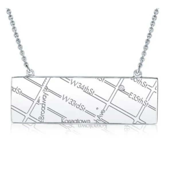Stately Horizontal Map Necklace Starting at $175.00Available in Sterling Silver, Rose Gold, White Gold, Yellow GoldSpecial Order Item #165-129 Goldmart Jewelers Redding, CA