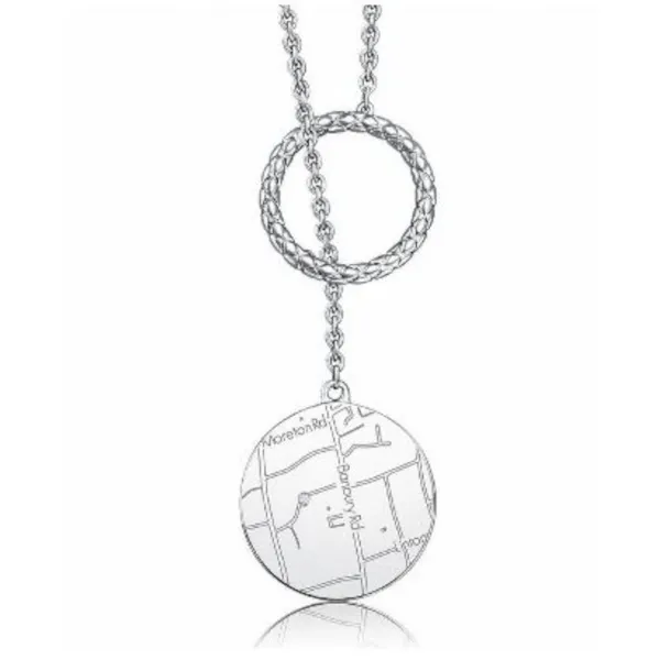 Stylish circle map lariat Starting at $295.00Available in Sterling Silver, Rose Gold, White Gold, Yellow GoldSpecial Order Item #165-130 Goldmart Jewelers Redding, CA