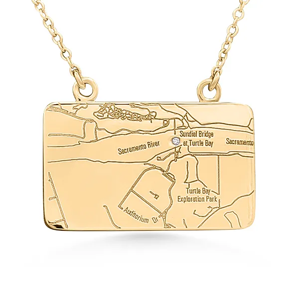 Redding Location 14K Yellow Gold Sundial Bridge Stationed Pendant With Diamond $1,495.00In Stock Item #165-135 Goldmart Jewelers Redding, CA