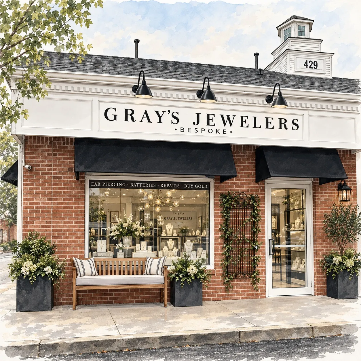 The exterior of Gray's Jewelers Bespoke on North Country Road in Saint James, New York