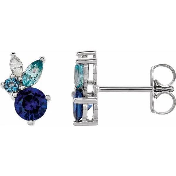 Sterling Silver Multi-Gemstone Earrings Sapphire, Diamond, Zircon, and Aquamarine Earrings Greenfield Jewelers Pittsburgh, PA