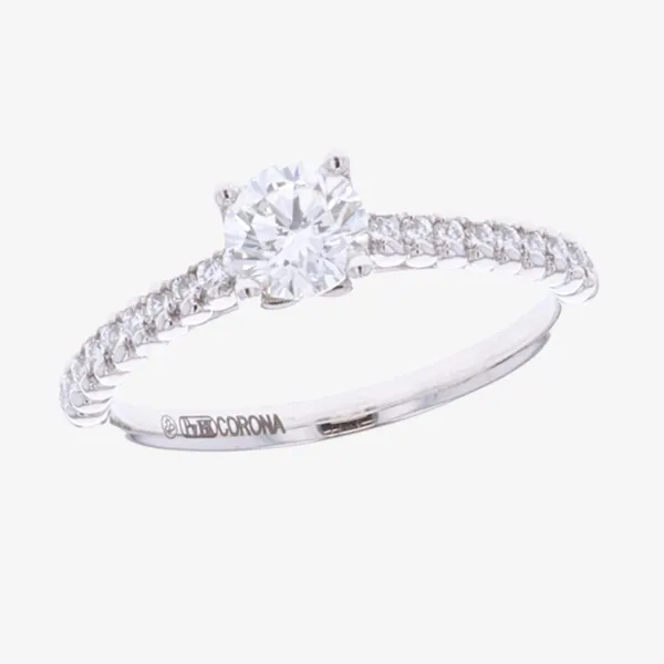 White gold round canadian diamond engagement with with diamond band