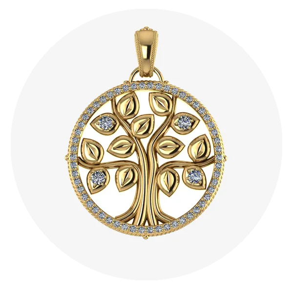 Custom designed yellow gold family tree pendant