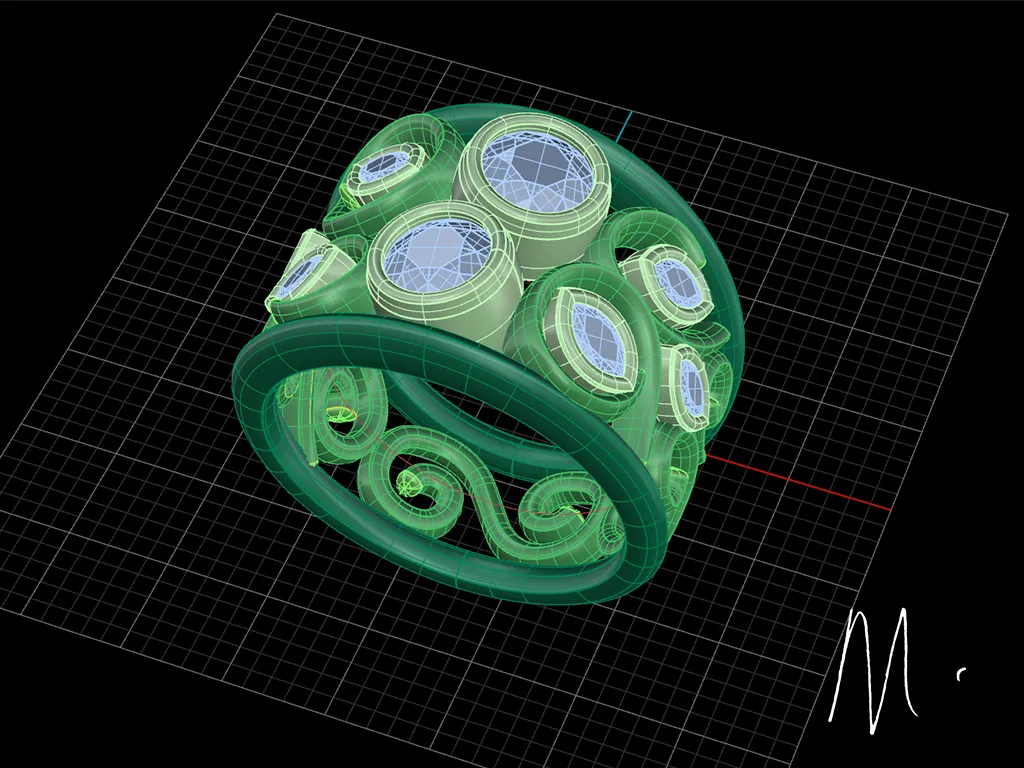 Computer rendering model of a bezel set fancy diamond band