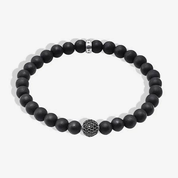 Black beaded mens bracelet