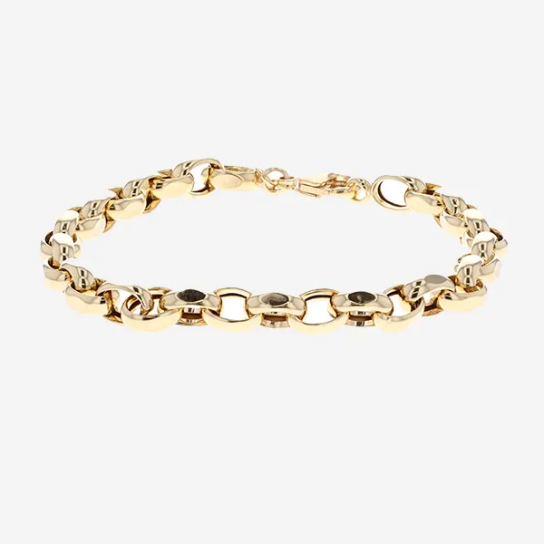 A yellow gold thick link bracelet on grey brackgound