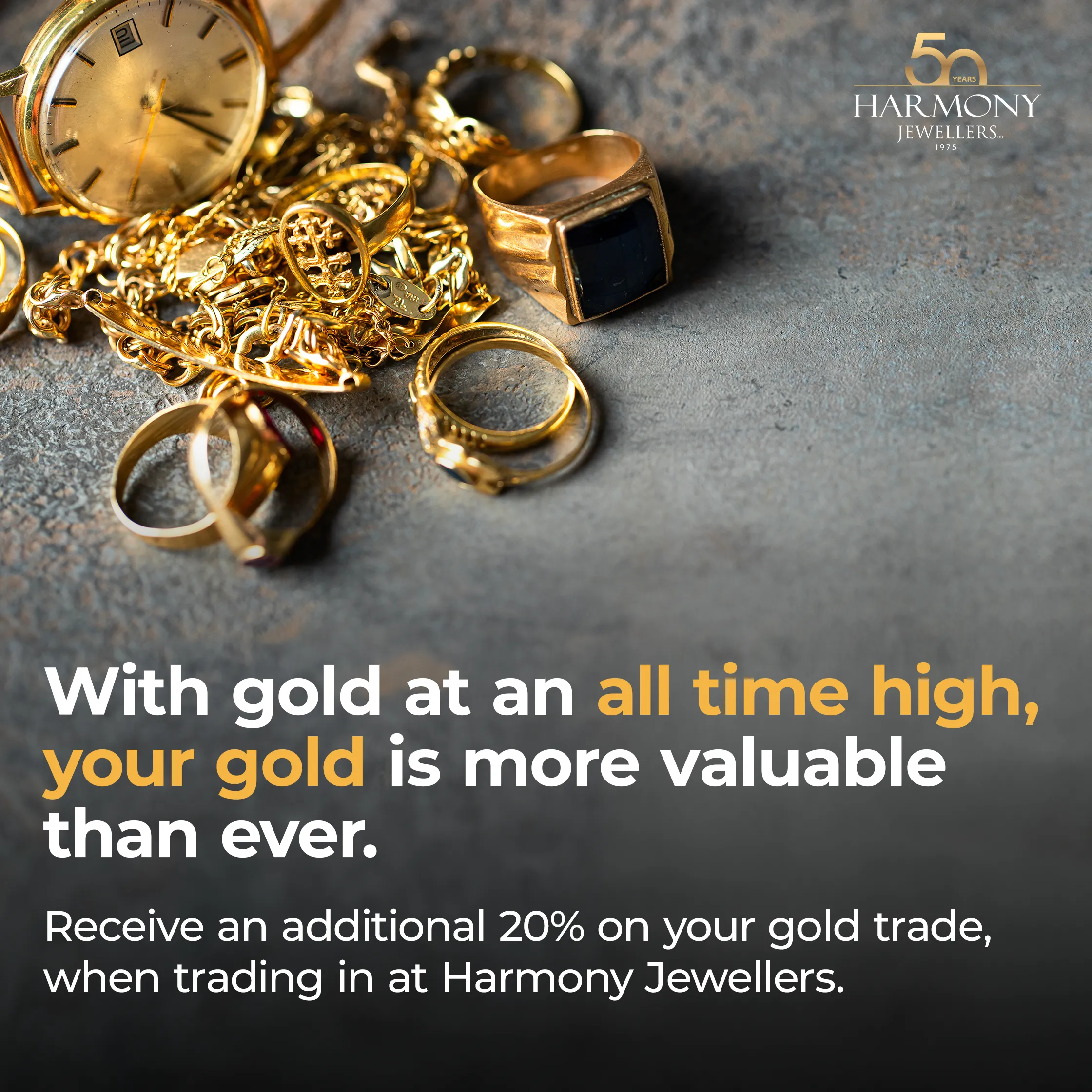 Receive an additional 20% on your gold trade, when trading in. 