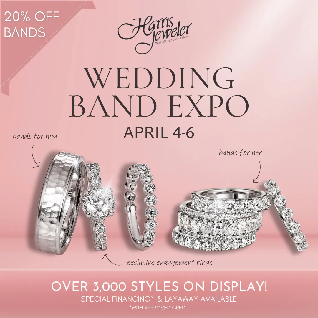 Wedding Band Expo at Harris Jeweler Troy, OH. Save 20% on wedding bands