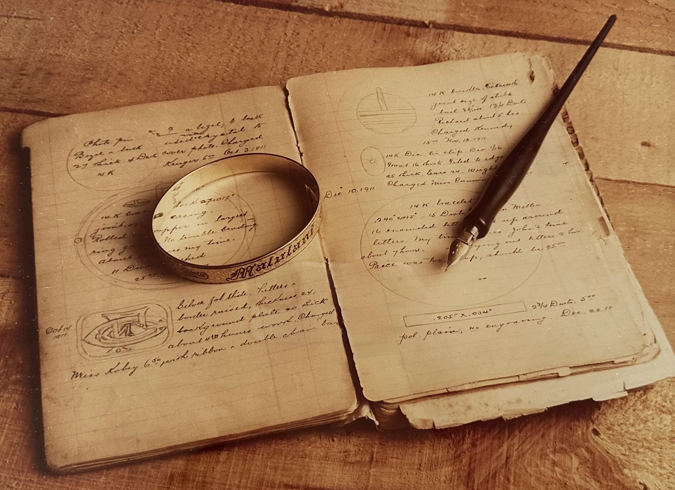 Vintage sketches of jewelry designs.