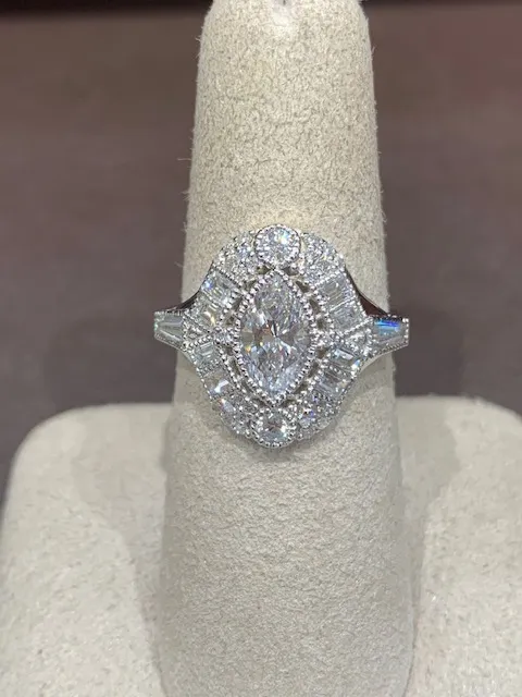 Vintage Style Cocktail Ring Created from Client's Diamonds