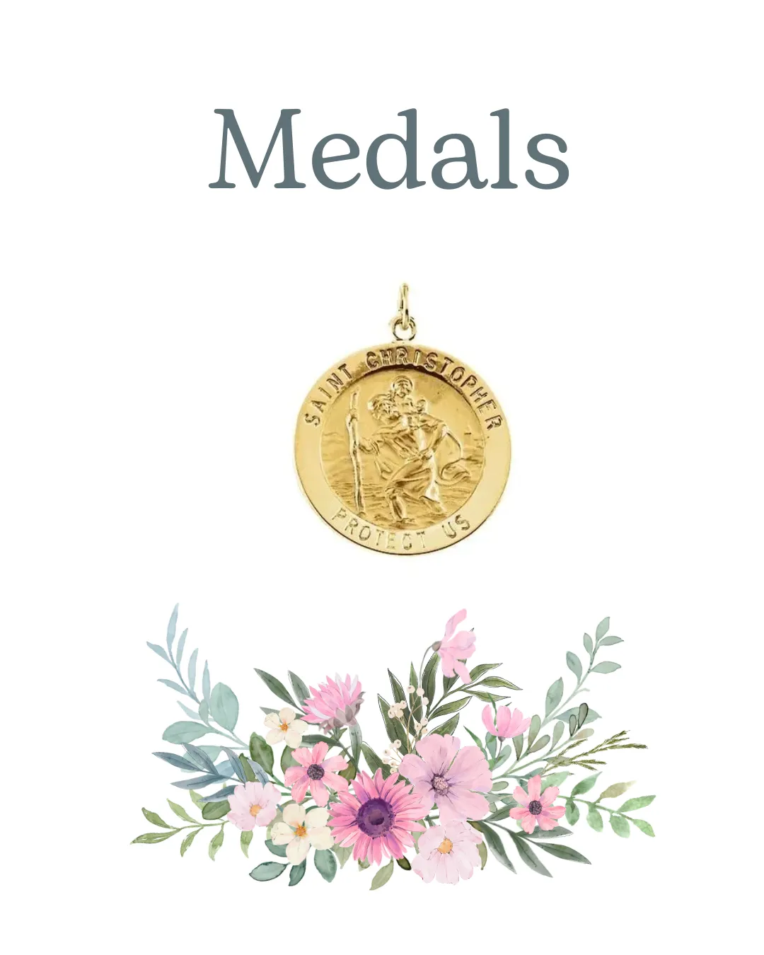 Hingham Jewelers religious medals in silver and gold.