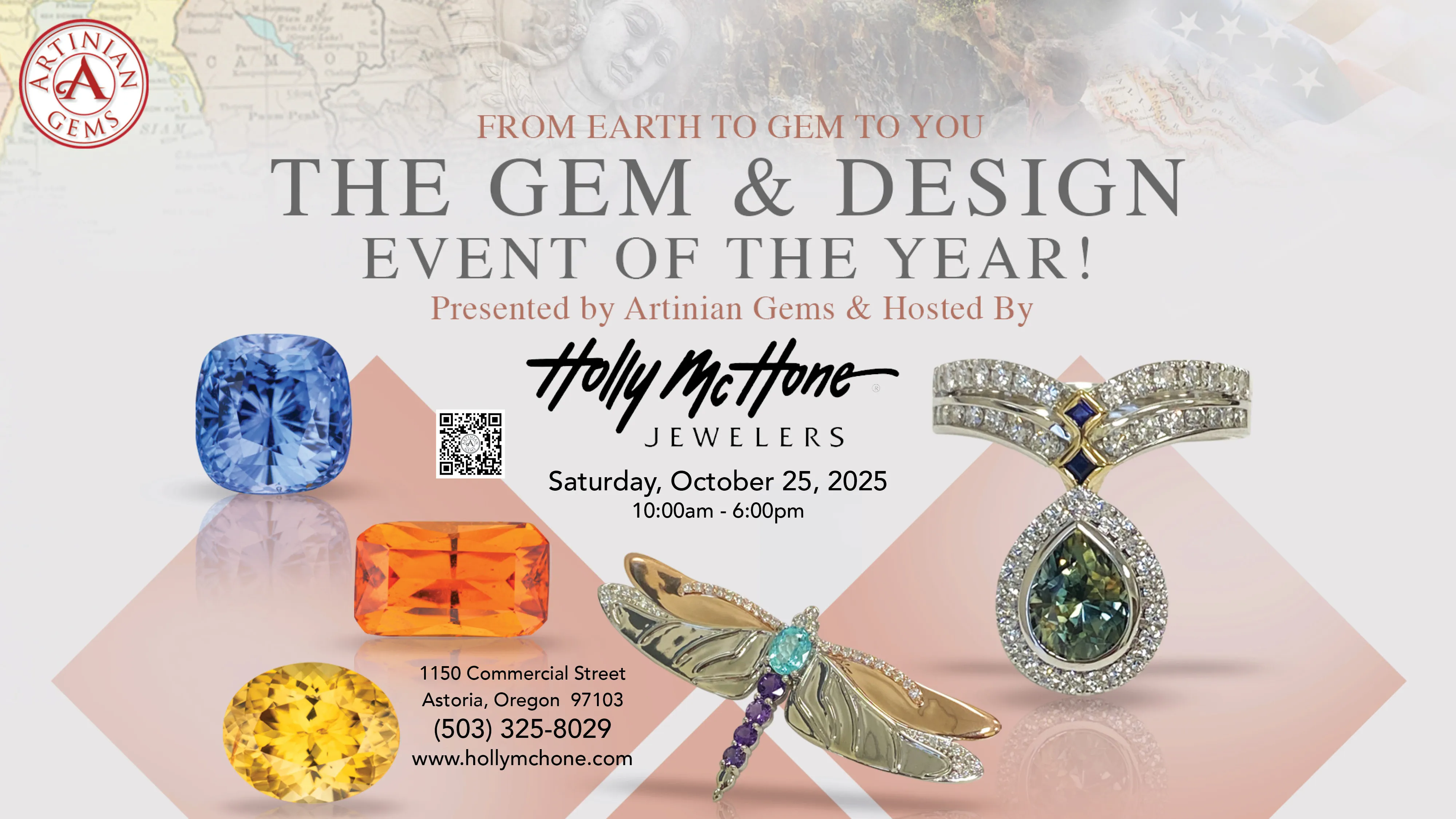 A hand holding a bouquet with elegant rings and bracelets, showcasing fine jewelry from Holly McHone Jewelers in Astoria.
