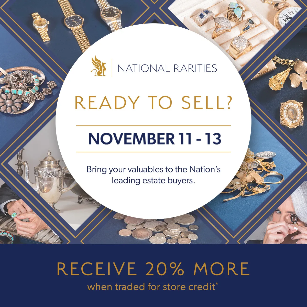 Holly McHone Jewelers event: Sell valuables June 3-5, receive 20% more store credit. Click to schedule an appointment.