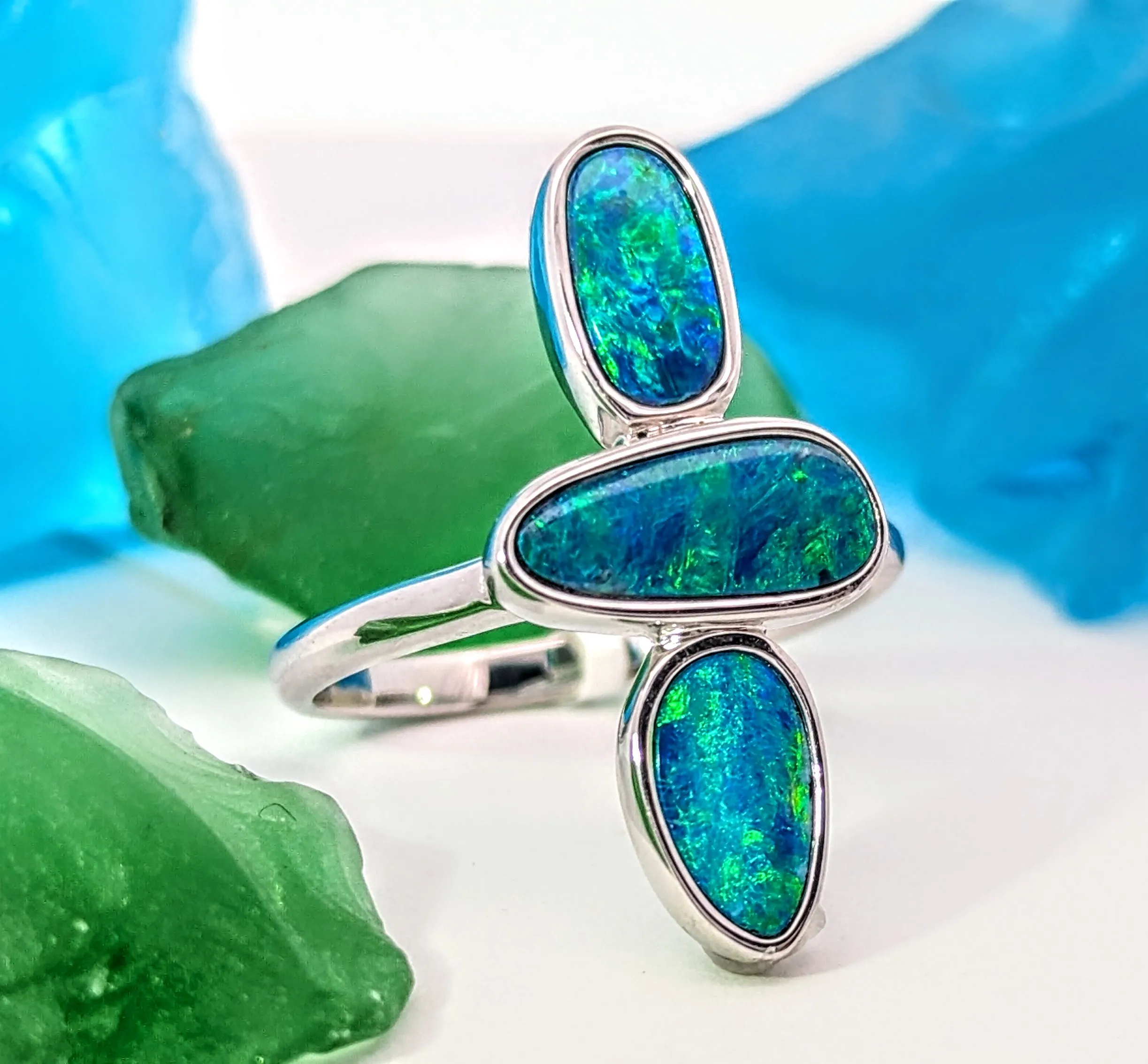 Australian Opal White Gold Ring on sale at Holly McHone Jewelers in Astoria. Click to shop our sale!