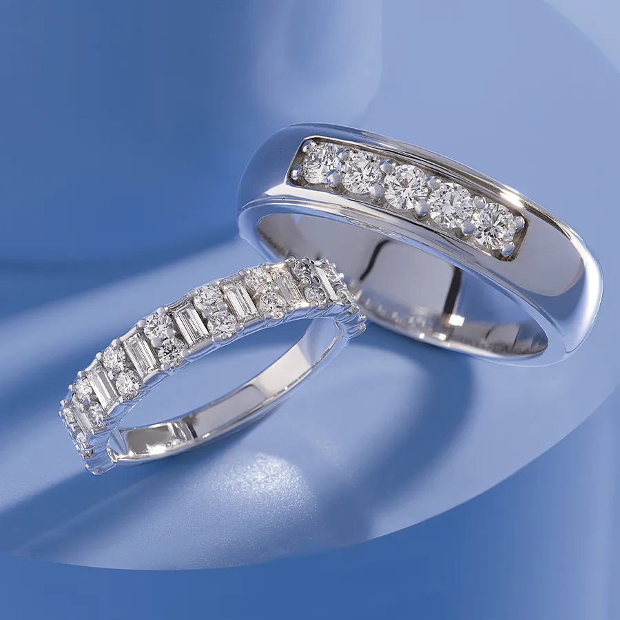 Women's wedding bands with sparkling diamonds.