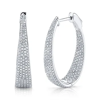 Luxurious Oval Hoop Earrings with Diamond Pave
