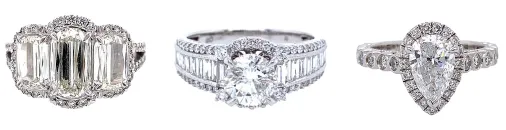 Three stunning diamond rings on display