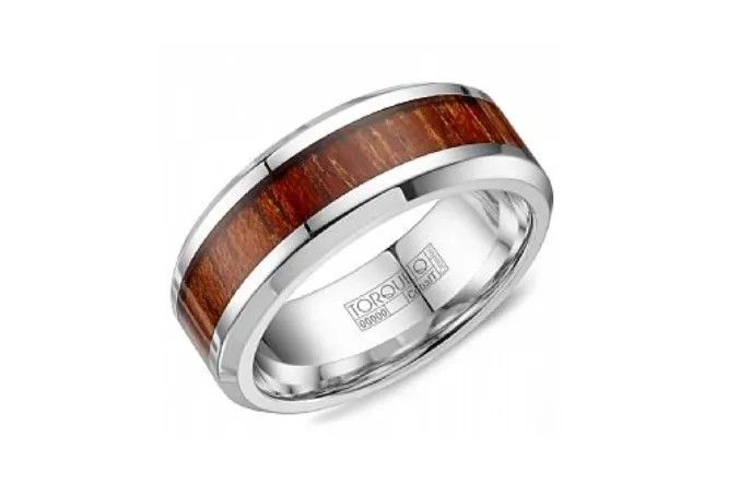 Unique wedding band with wood inlay