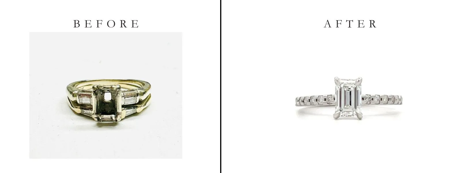 Before and after engagement ring restoration 