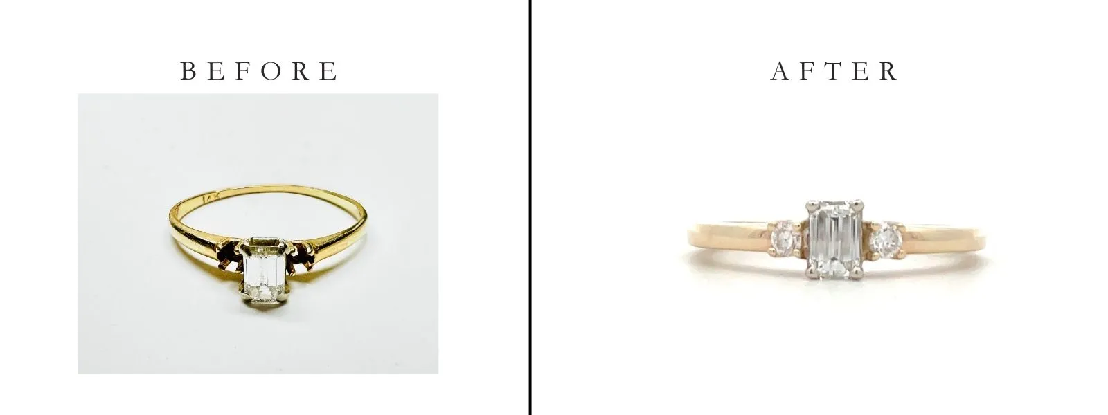 Before and after engagement ring restoration 