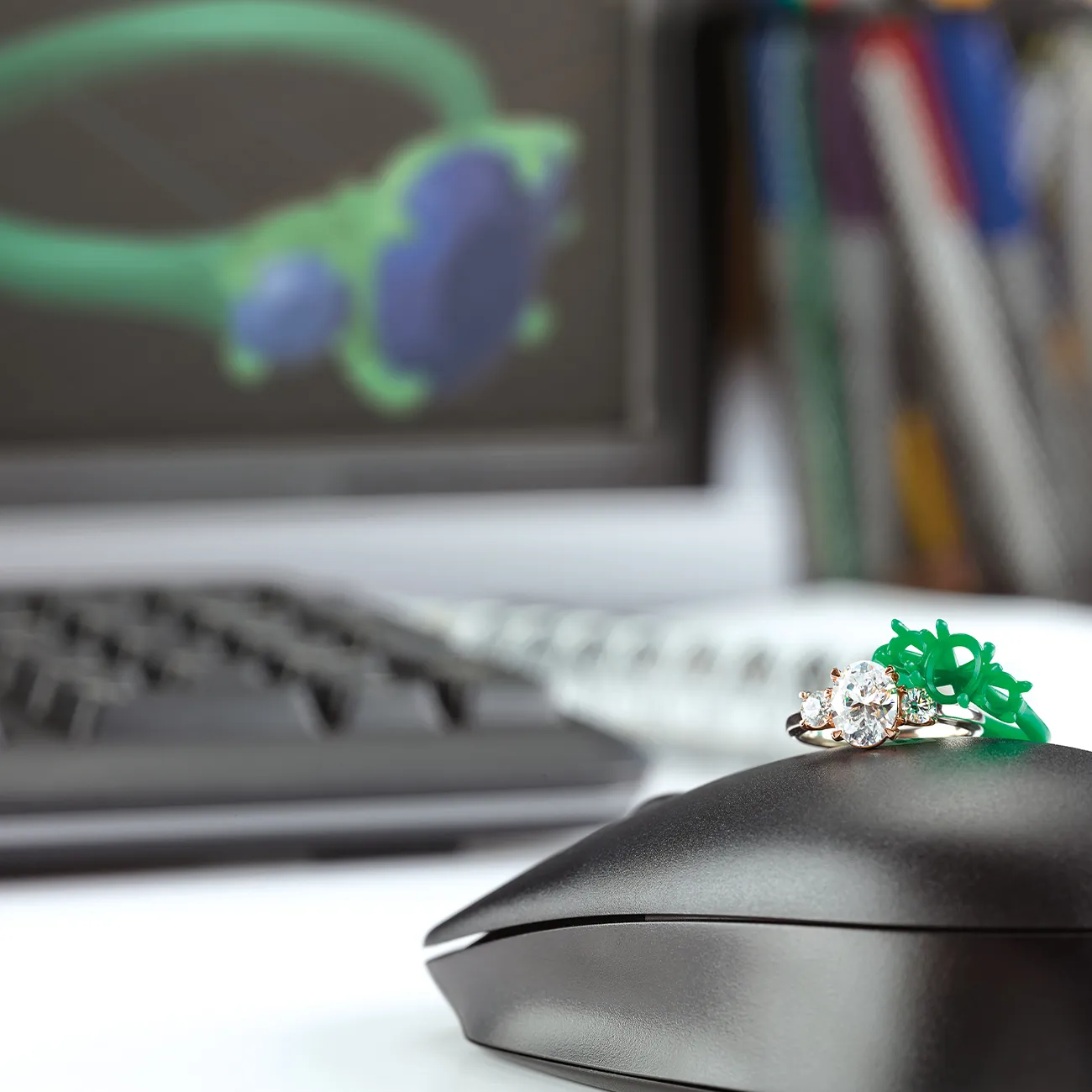 3D wireframe model of a ring design, showcasing intricate details and structure.