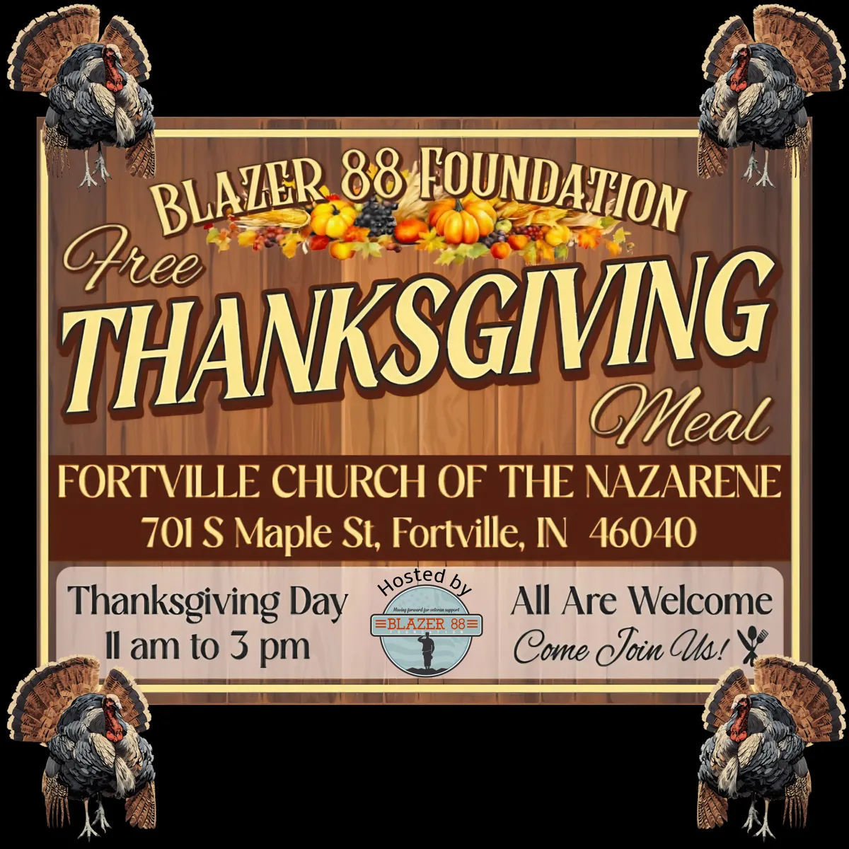 Read article: Blazer 88 Foundation | 4th Annual Thanksgiving Meal 11:00 a.m. to 3:00 p.m