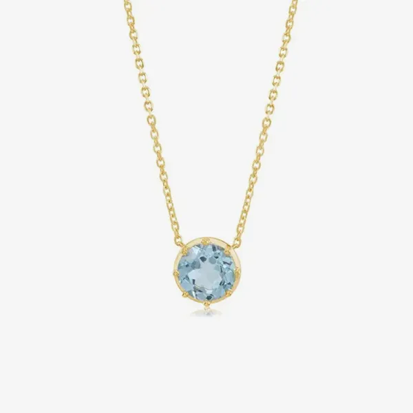 Gold necklace with a blue gemstone pendant, available at J. Anthony Jewelers. Click to shop pendants & necklaces.