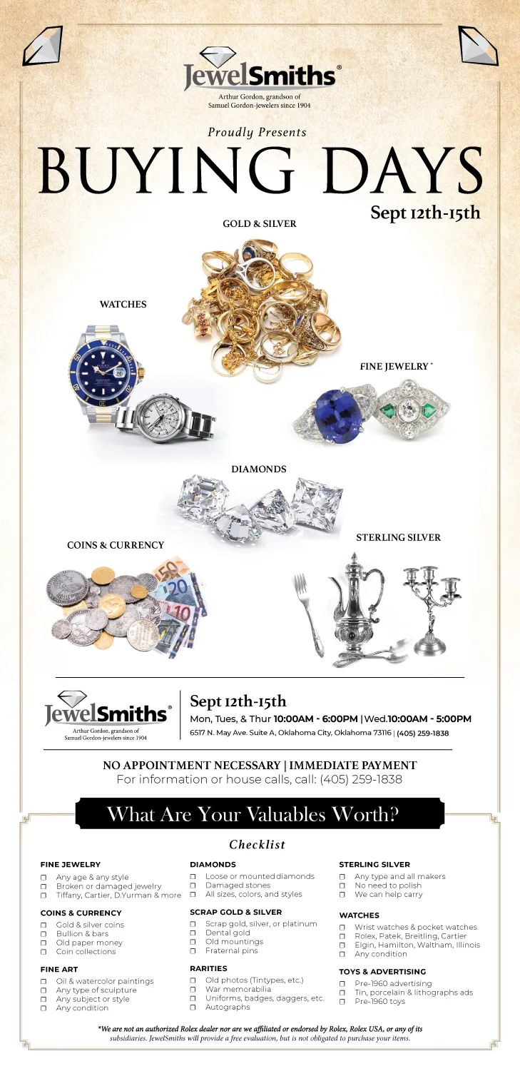Buying Days April 24-27 Mon-Thur Jewel Smiths Oklahoma City, OK