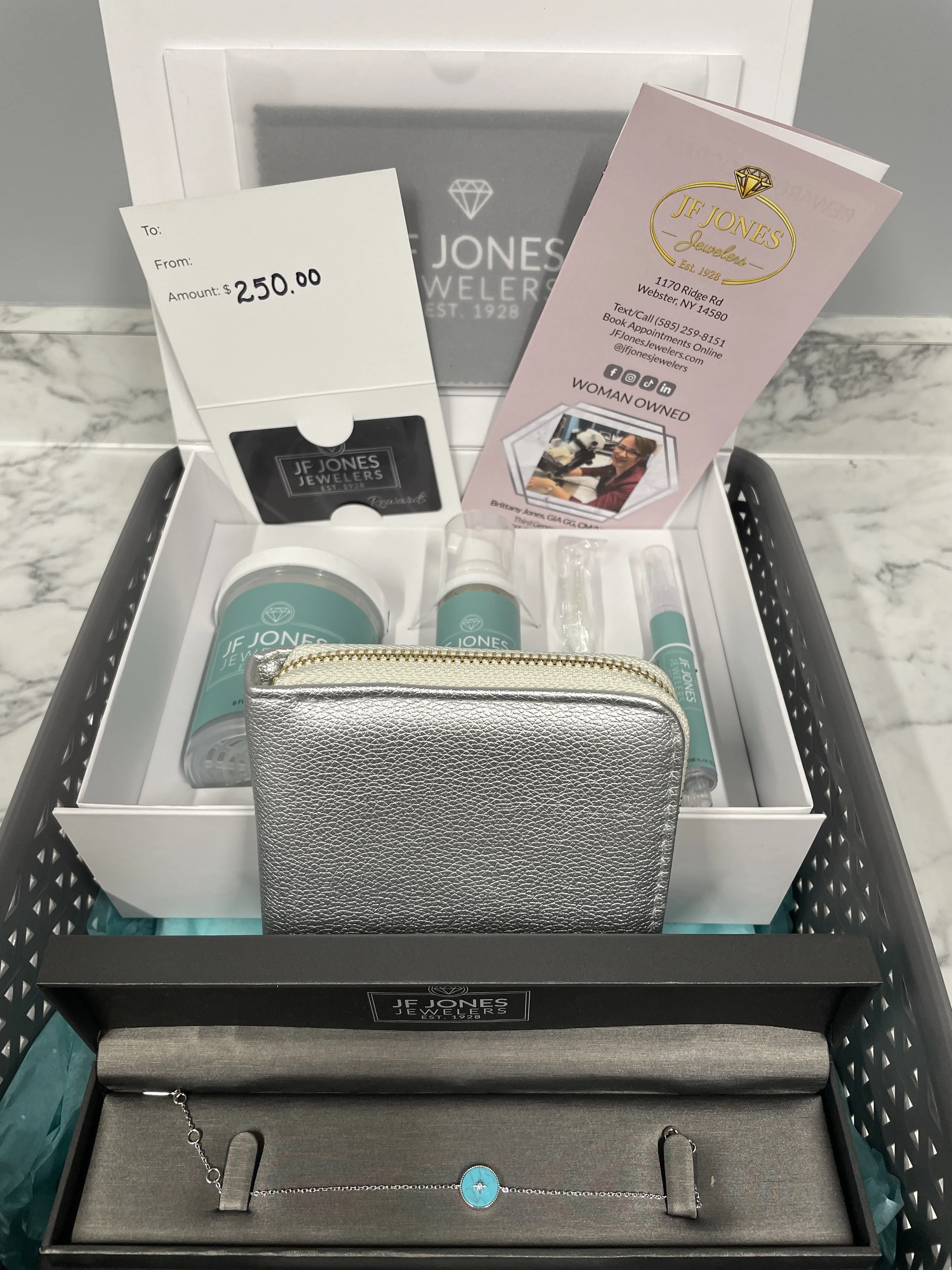 Gift basket donated to GRASP by JF Jones Jewelers Rochester, NY