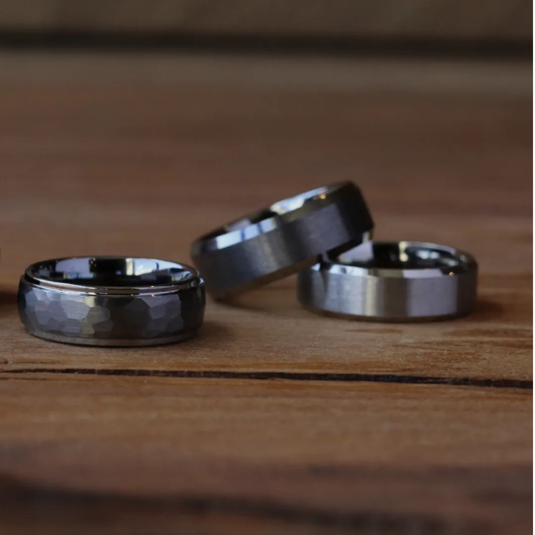 Tungsten Color: Dark GreyHardness: 9.5/10Weight: HeavyPrice: $$Hardest AvailableWarning: Very Heavy JF Jones Jewelers Rochester,