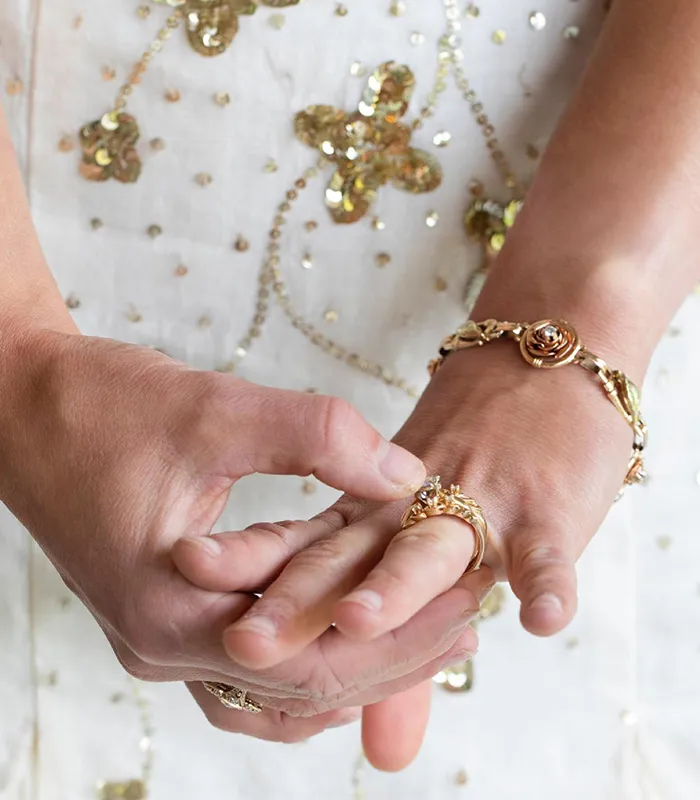 Vintage rings and a bracelet on a hand