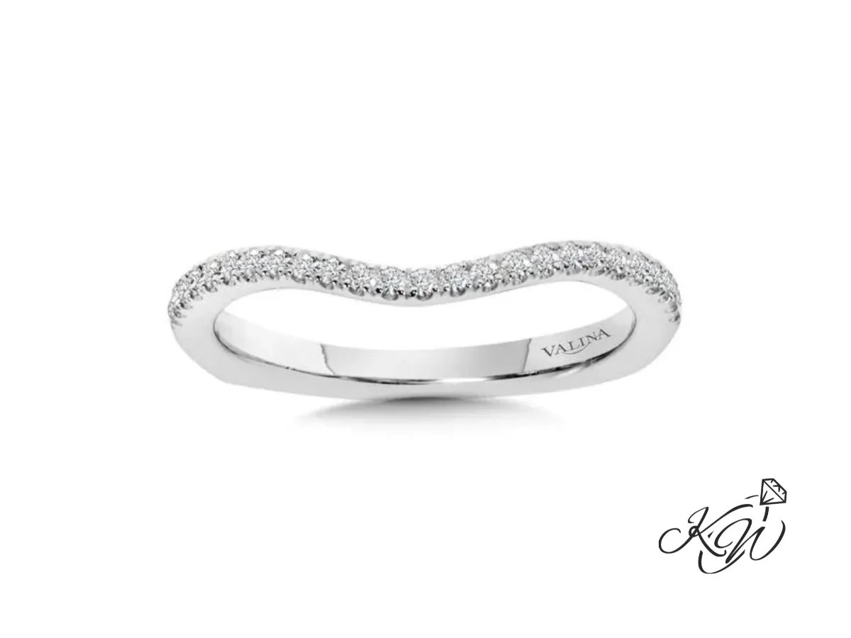 Valina white gold curved wedding band with diamonds