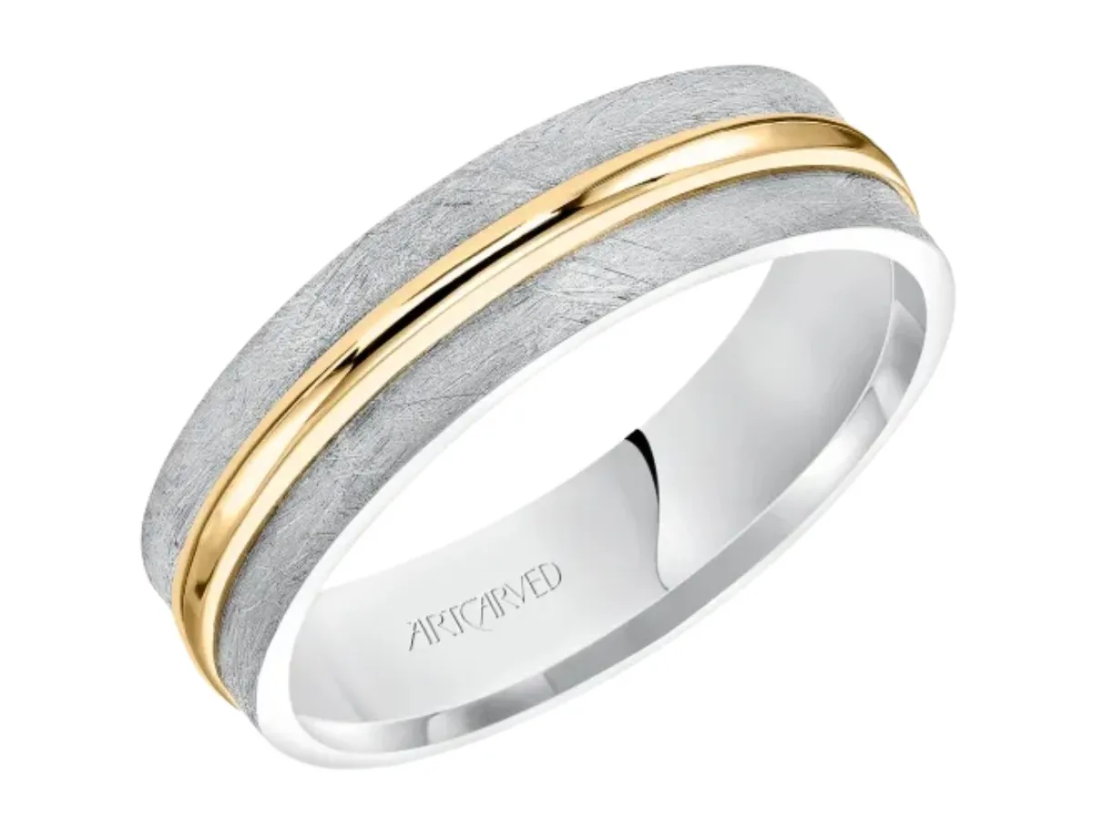 Brushed platinum gold inlay ring