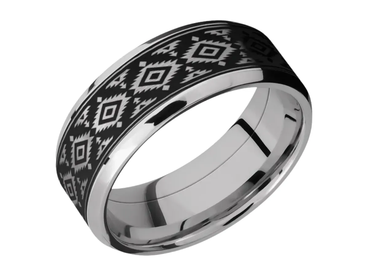Cobalt ring with geometric pattern