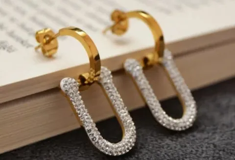 Gold and silver hoop diamond earrings