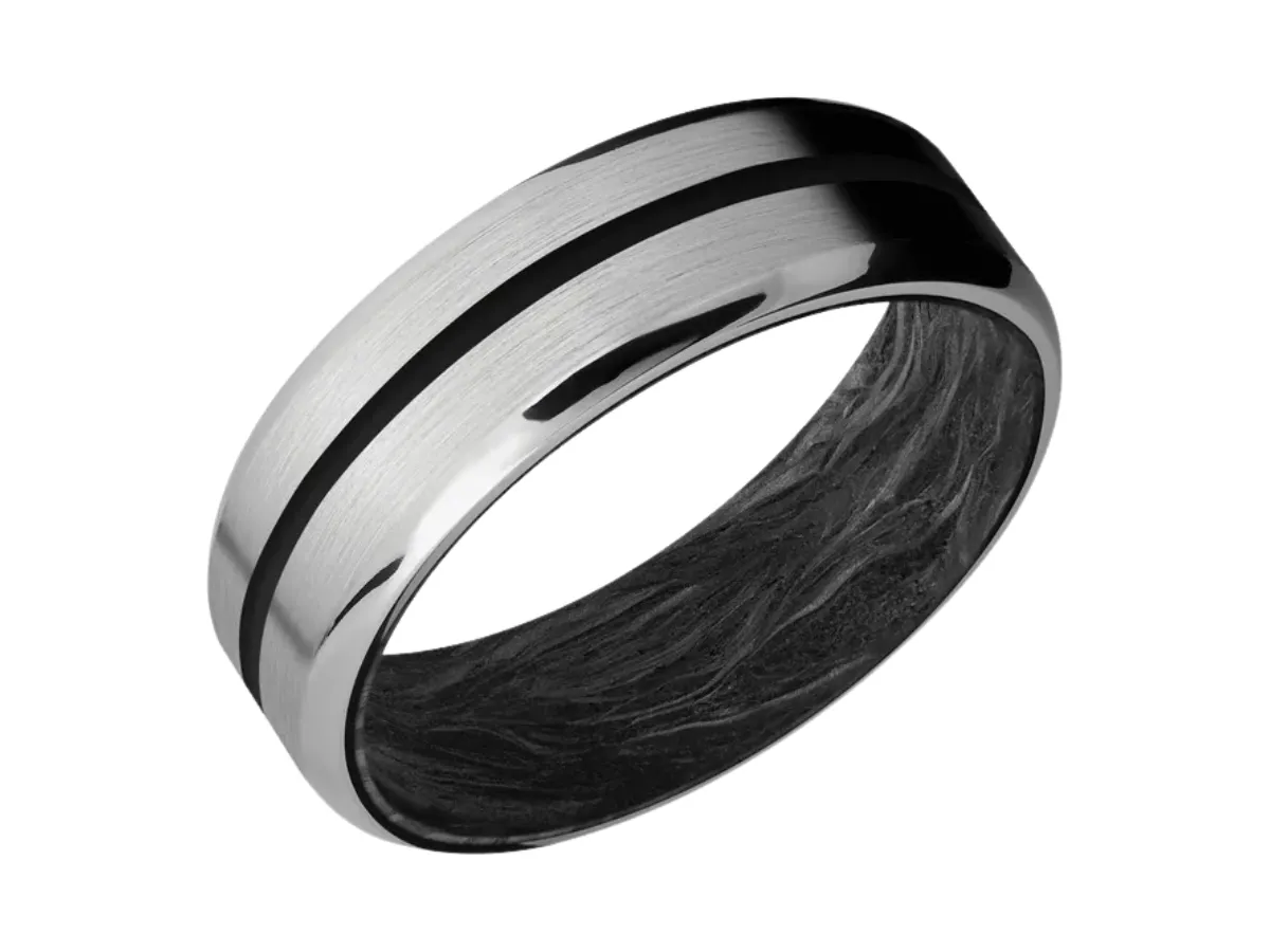 Titanium men&rsquo;s band black stripe