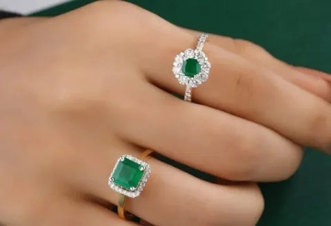 Emerald gemstone engagement rings on hand
