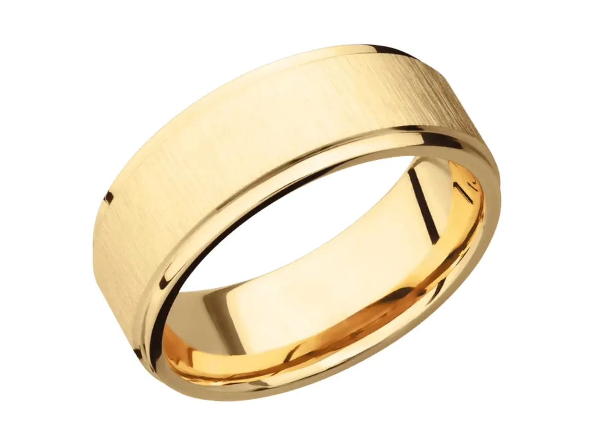 Gold brushed wedding band with shine
