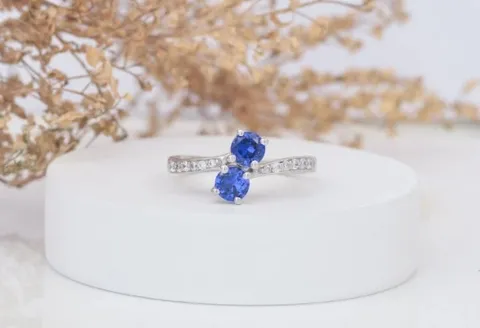 Two-stone blue sapphire diamond ring