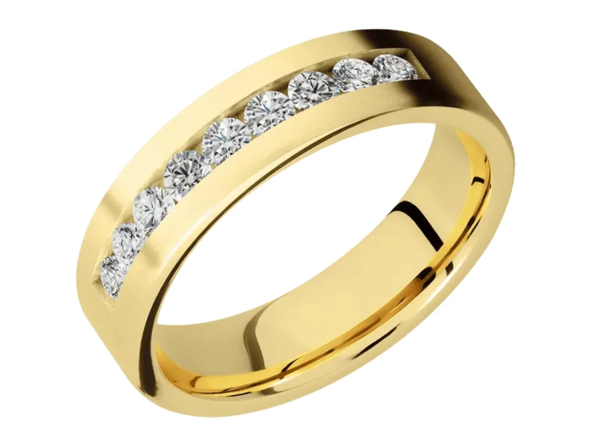 Diamond-accented yellow gold wedding band