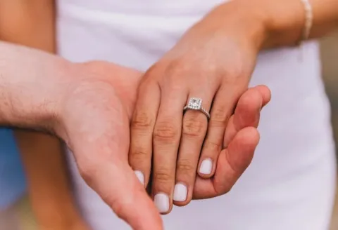 Square diamond engagement ring proposal