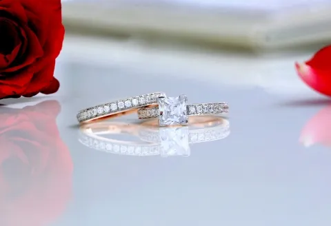 Custom design engagement ring on a table