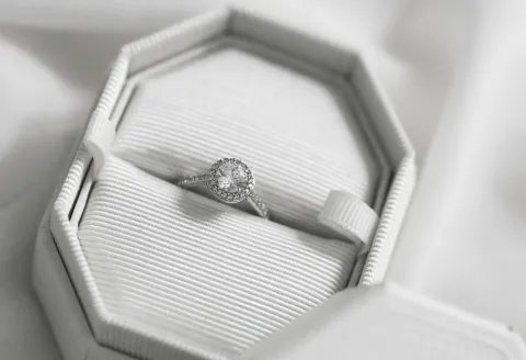Unique engagement ring in a jewelry box