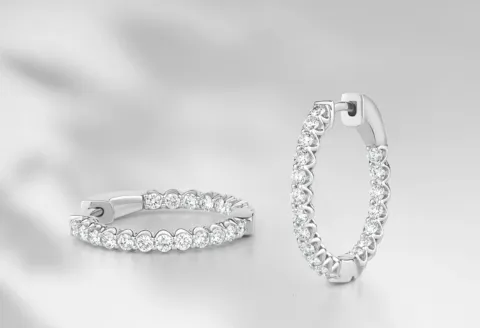 White gold diamond hoop earrings