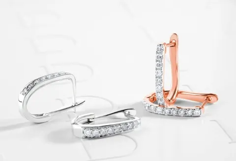 Rose gold and silver diamond hoop earrings
