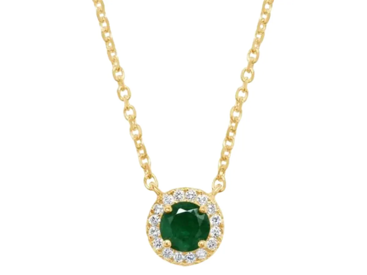 Emerald halo necklace with gold chain