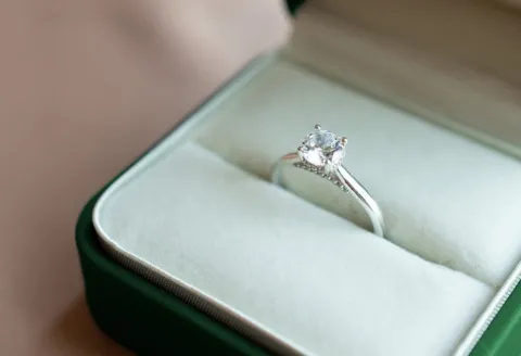 Solitaire diamond engagement ring in box